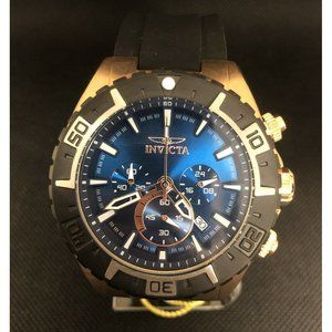 Mens Invicta 22524 Aviator Chronograph Blue Dial Black Rubber Strap Watch